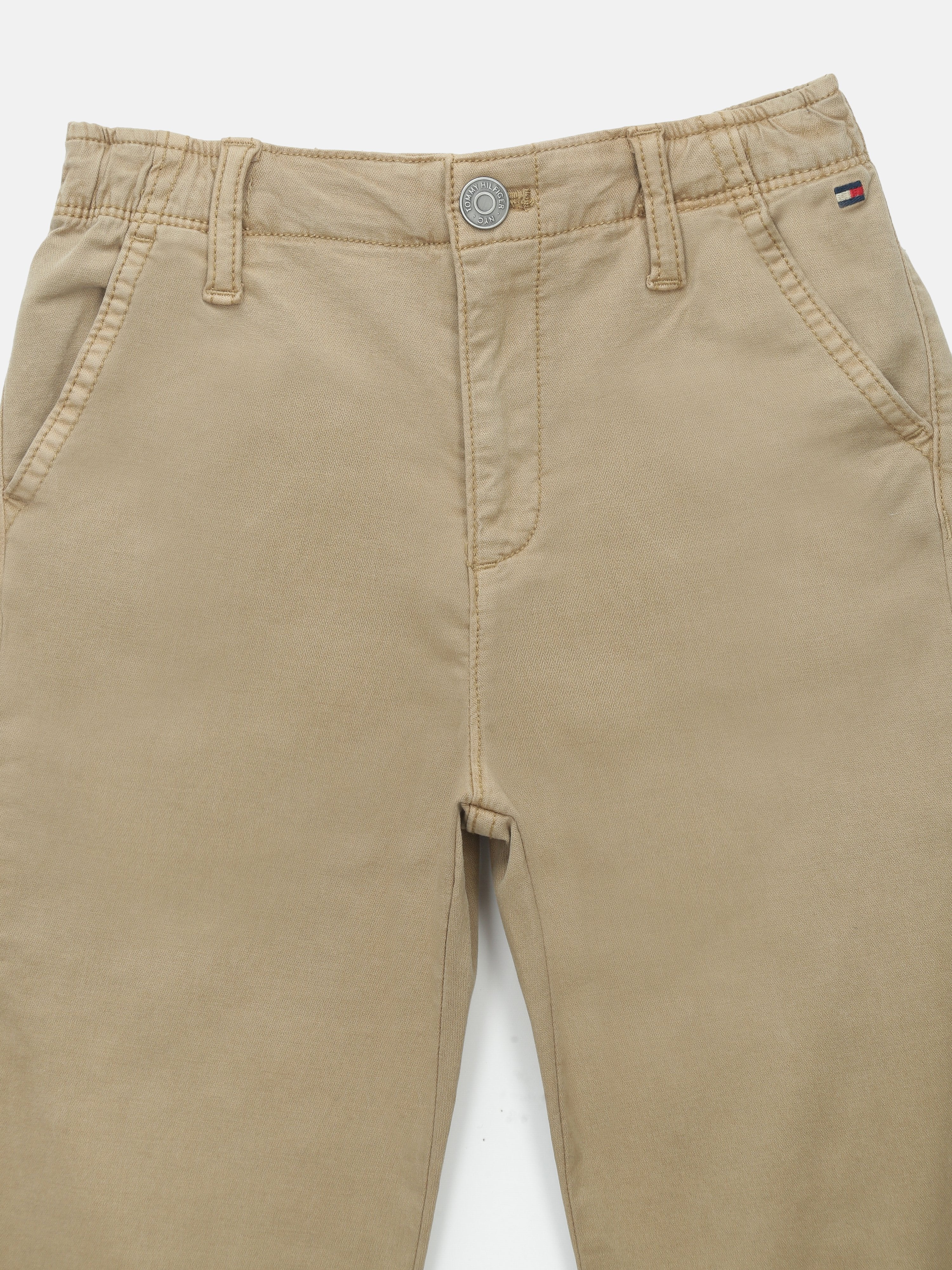 Boys Beige Solid Relaxed Fit Casual Cotton Pants