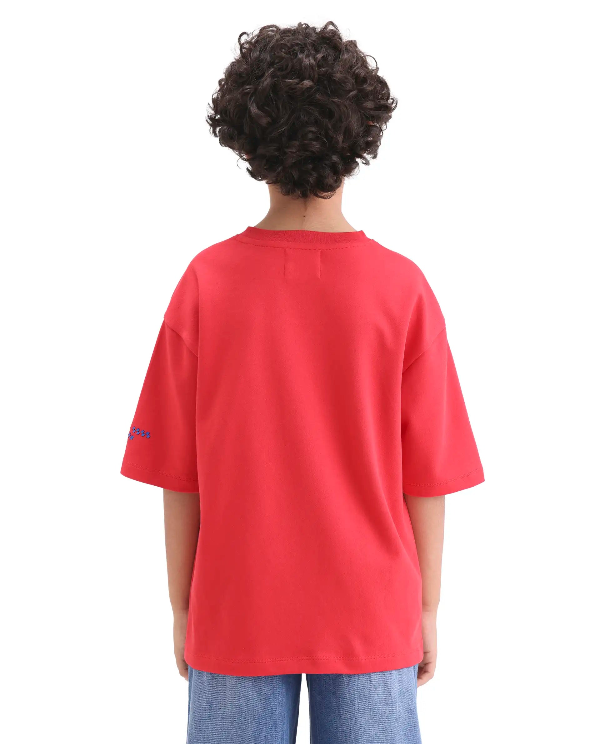 Rare Ones Boys Red Boxy Fit HD Print Cotton Blend T-Shirt