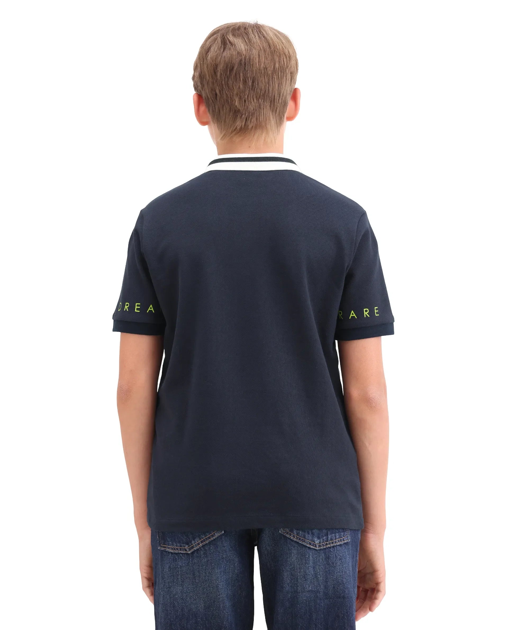 Boys Navy Pigment Print Cotton Regular Fit Polo