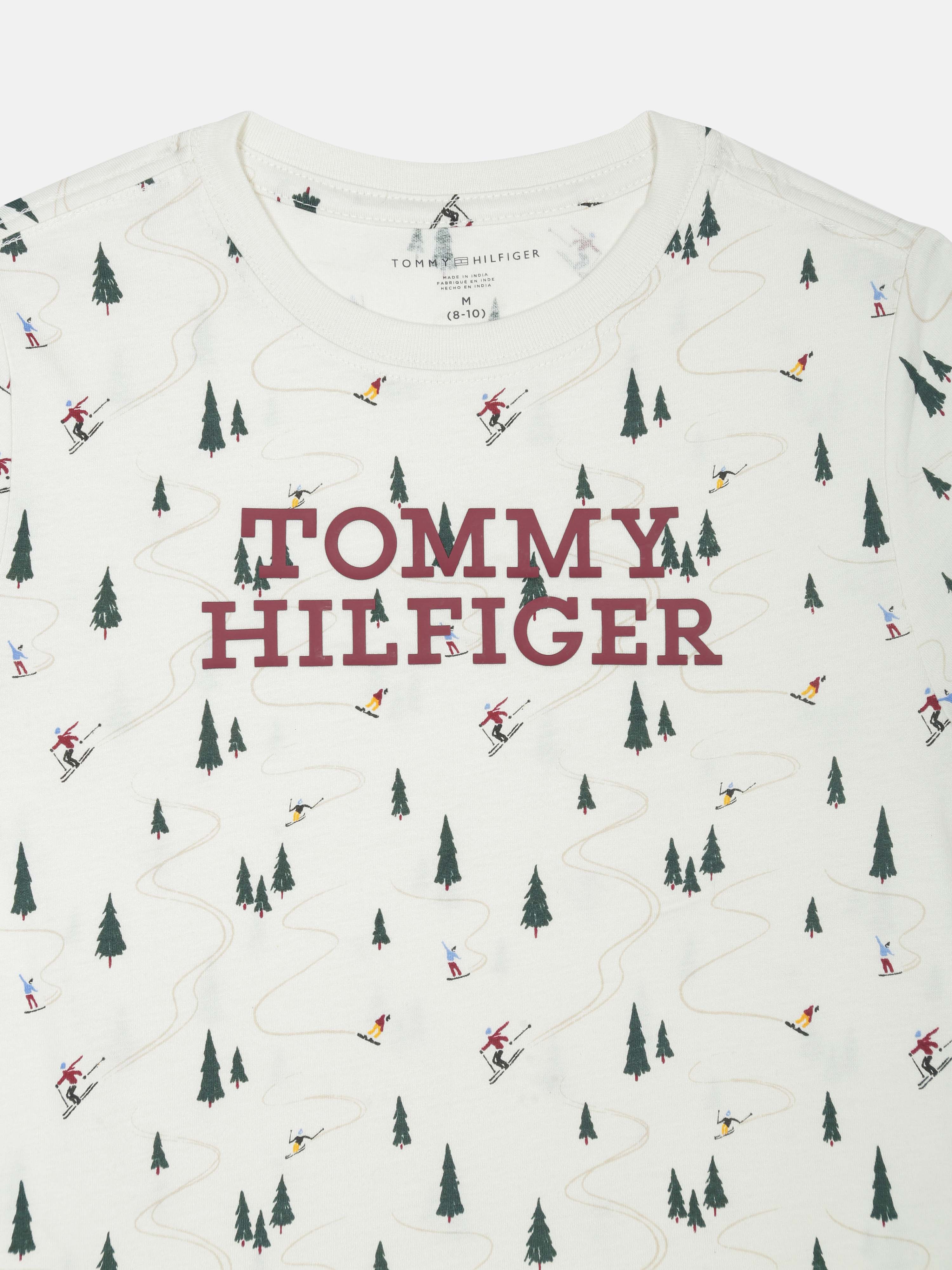 Boys Off White Printed Cotton T-Shirt