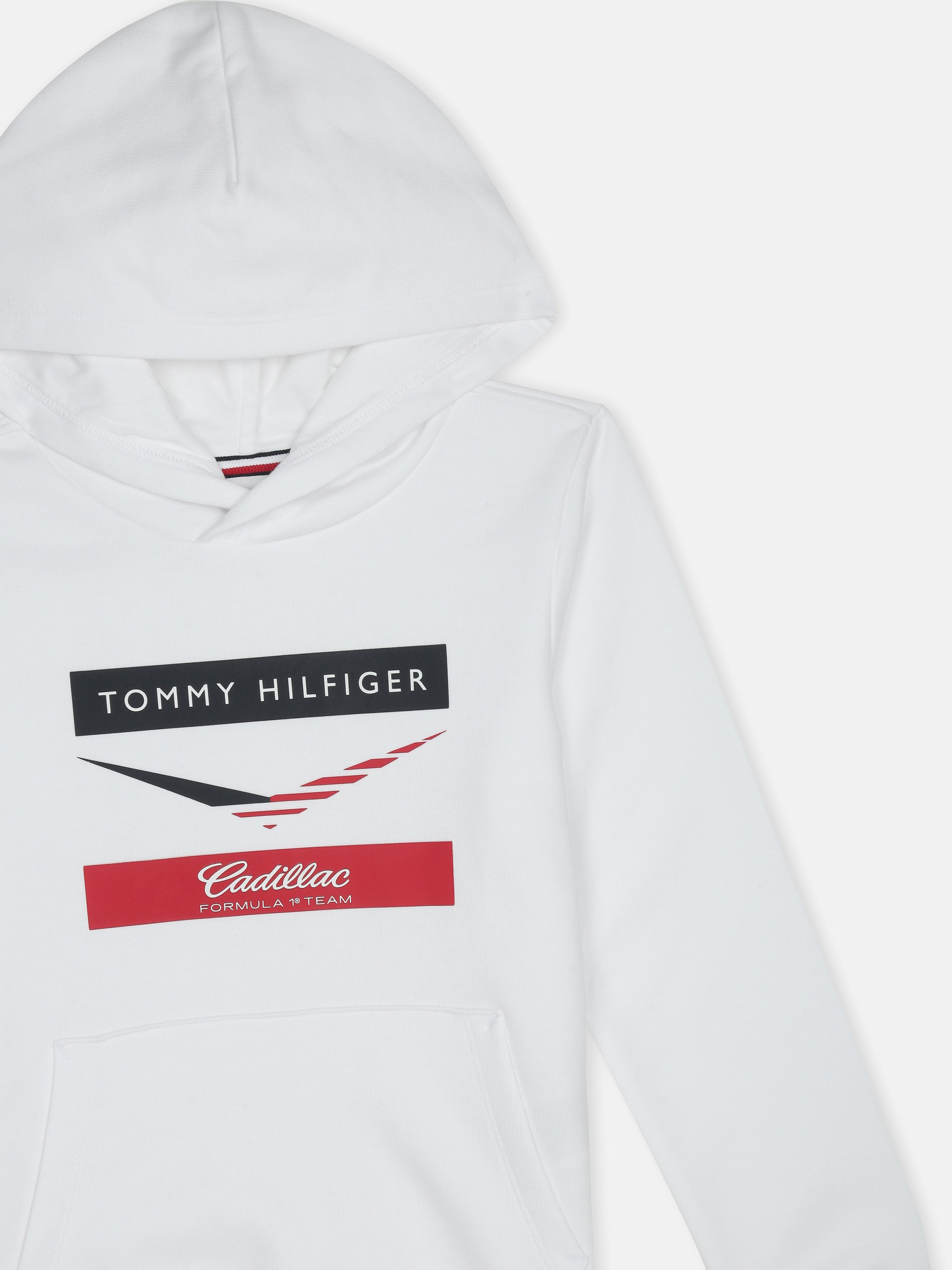 Kids White Hooded Cotton Blend Casual Knit Sweatshirt