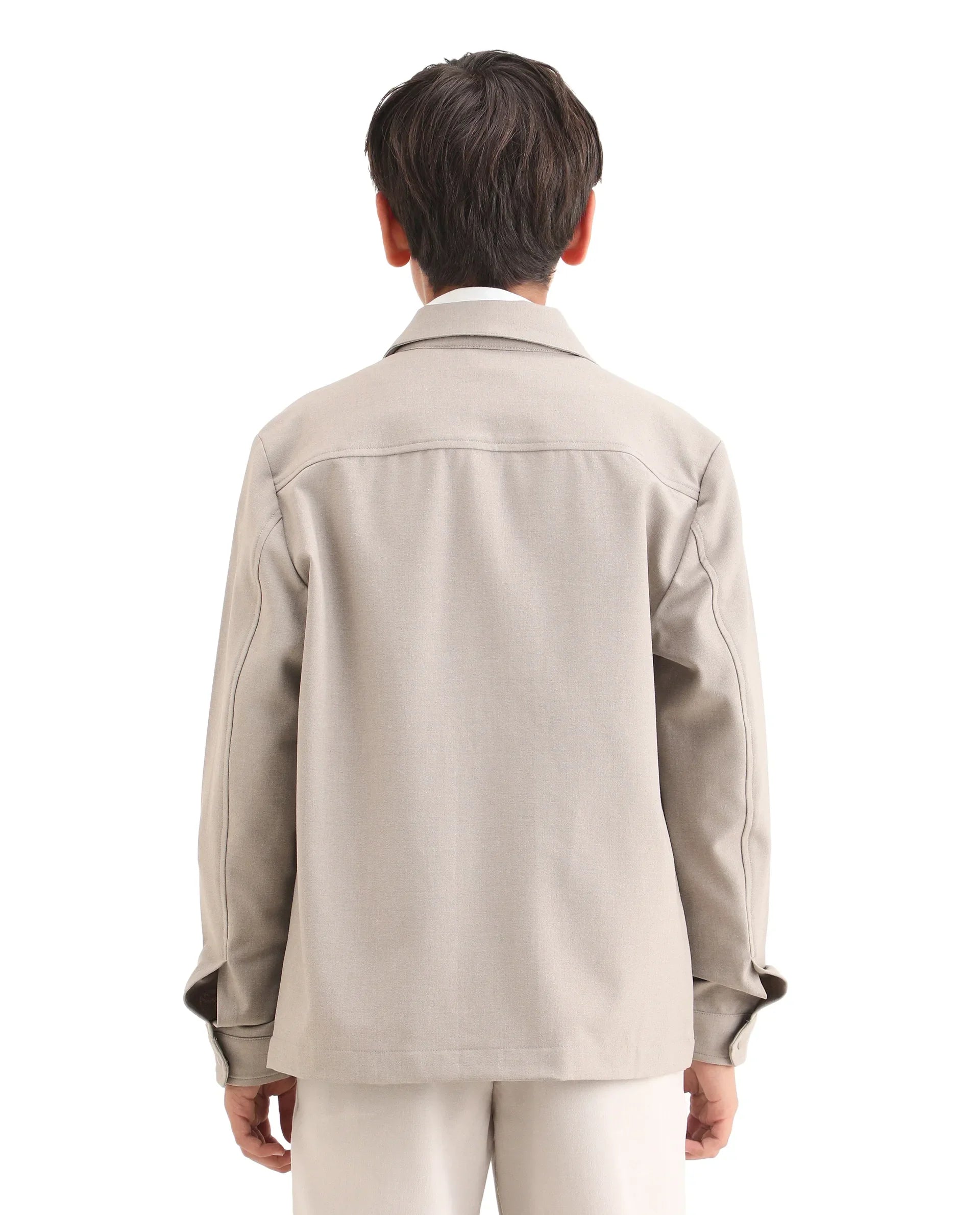 Boys Beige Polyester Blend Zipper Shacket