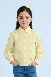 Girls Yellow Floral Lace Panel Shirt