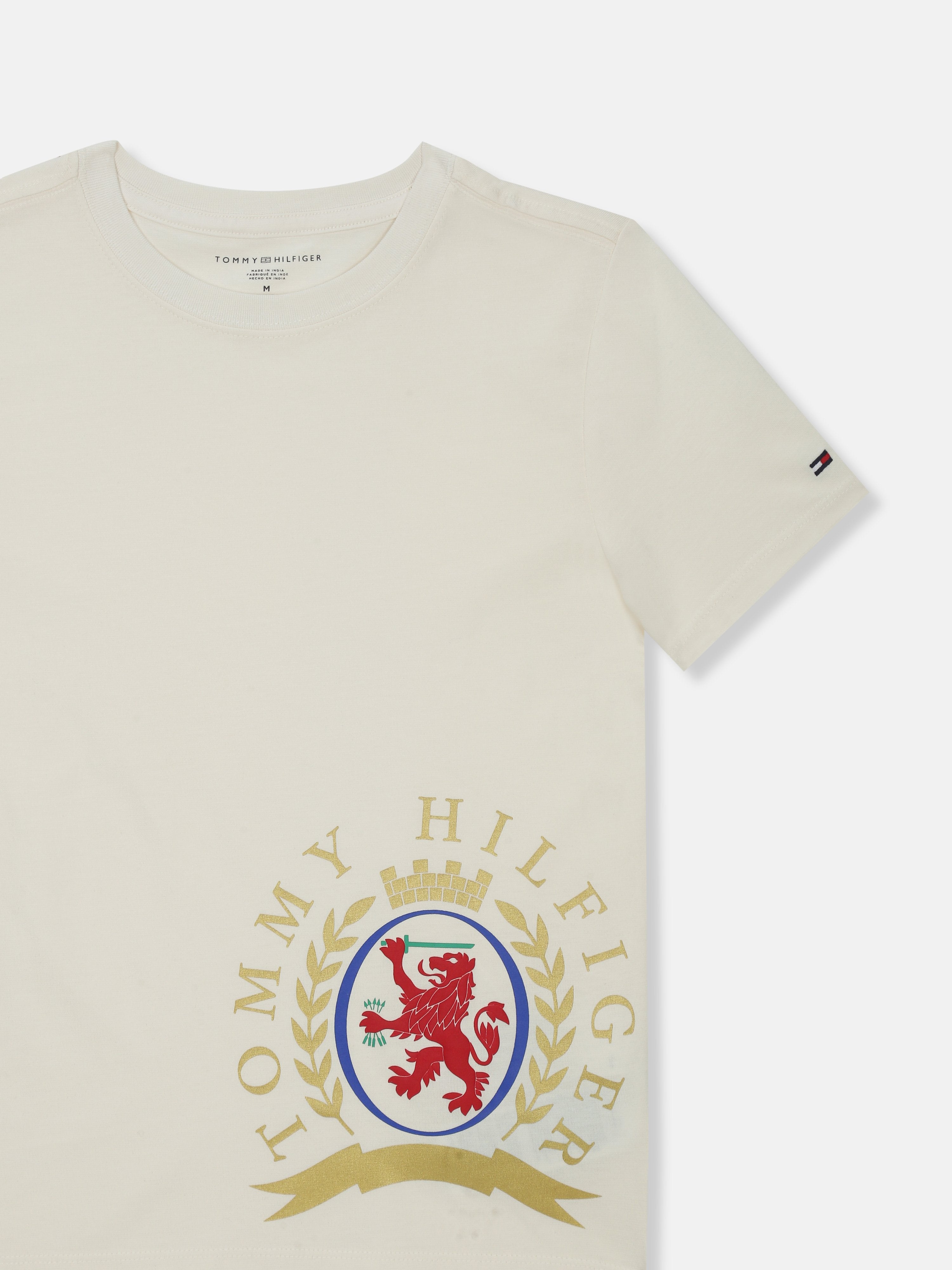 Boys Ivory Petal Logo Cotton Regular Fit T-Shirt