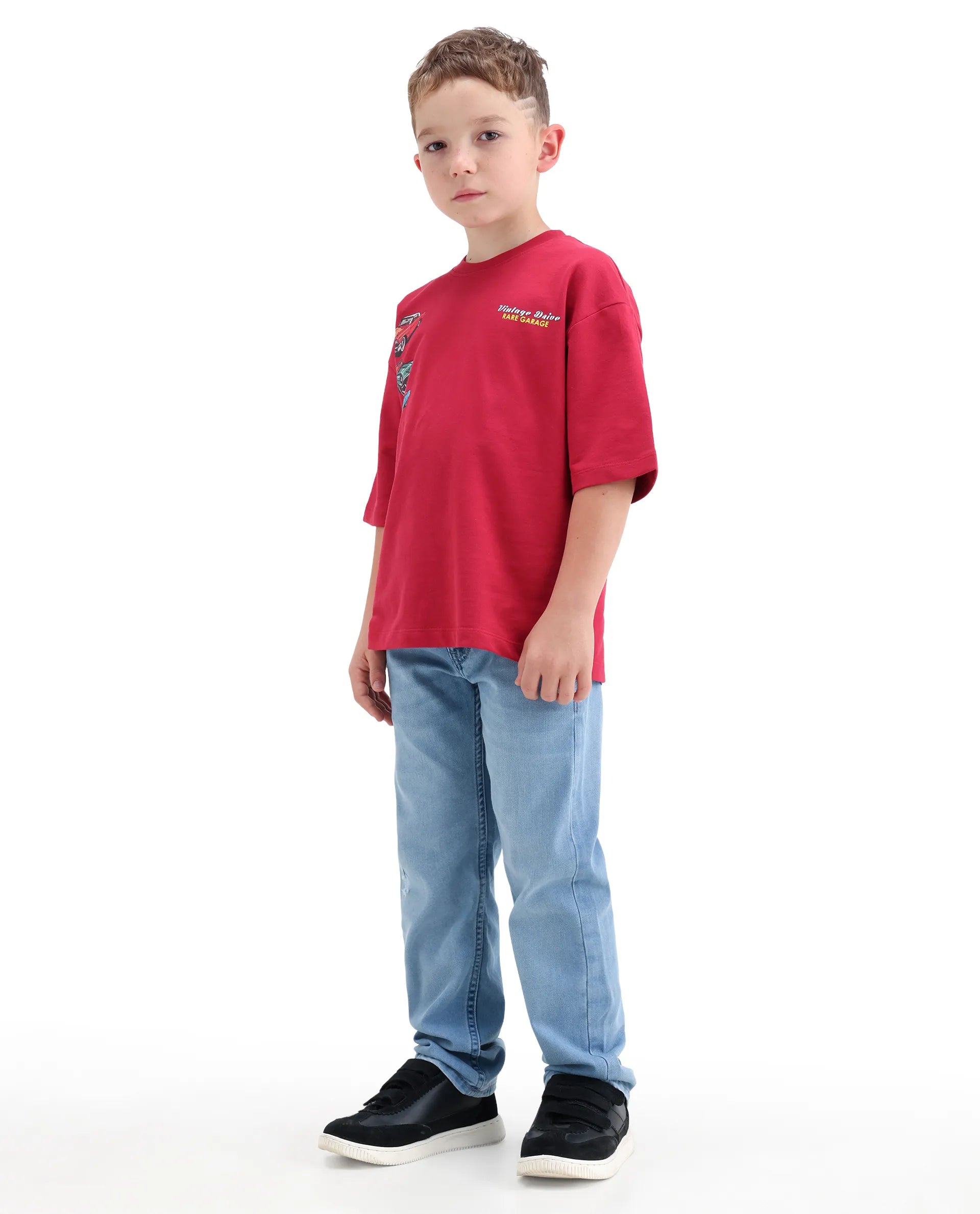 Rare Ones Boys Light Blue Regular Fit Cotton Blend Jeans