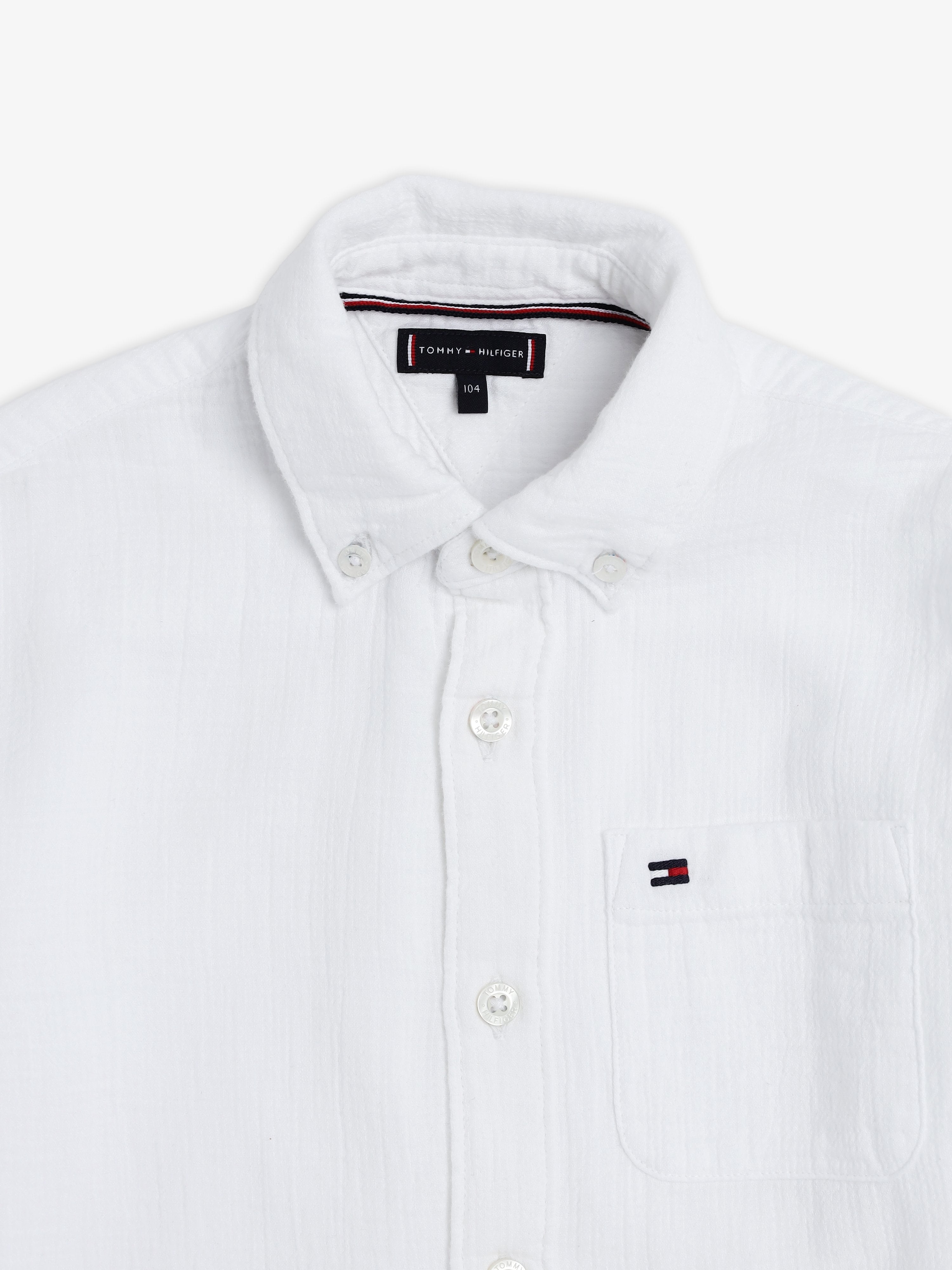 Girls White Solid Cotton Casual Button-Down Shirt Top