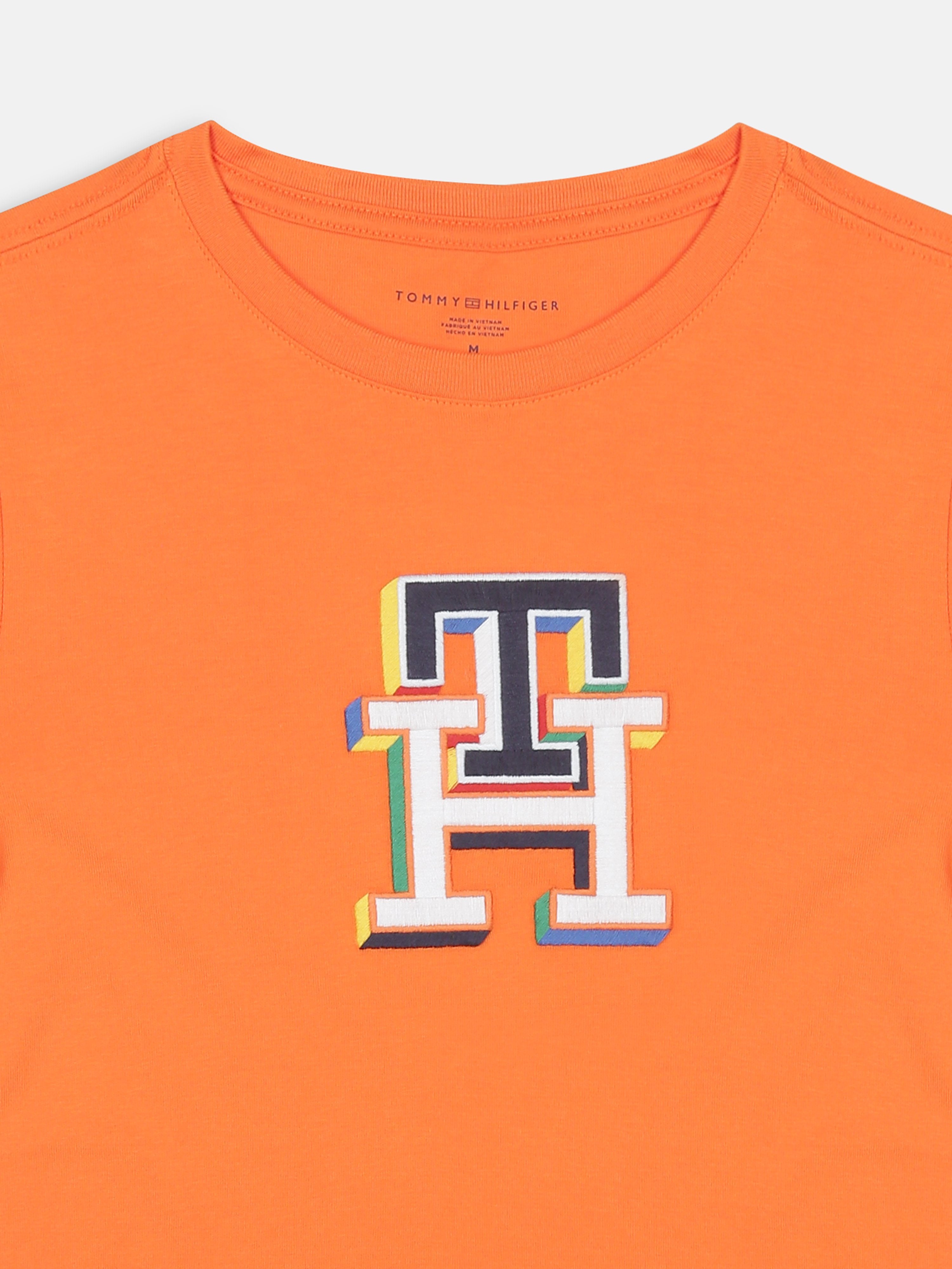 Boys Orange Logo Cotton Regular Fit T-Shirt