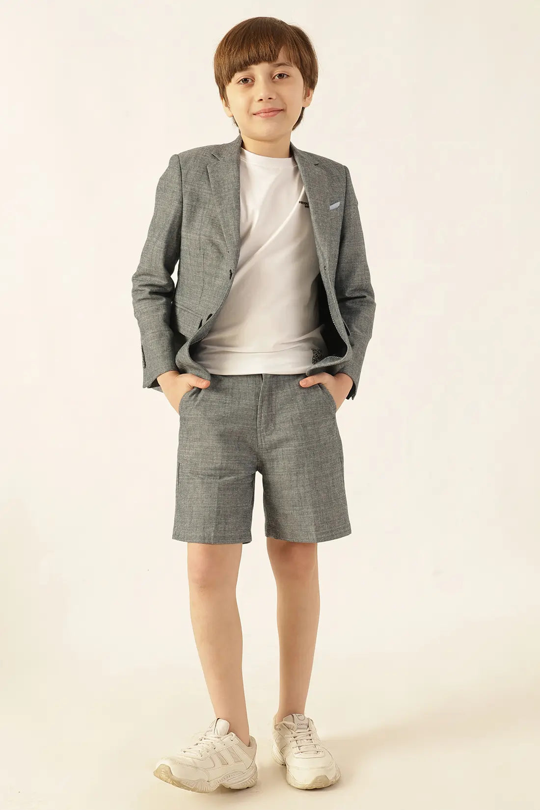 Boys Blue Solid Chambray Cotton Shorts