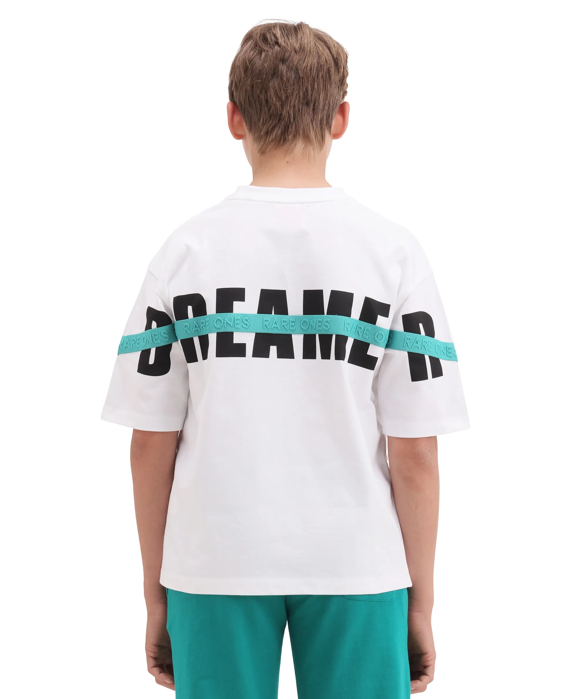 Rare Ones Boys White Oversized Badge Applique Cotton T-Shirt
