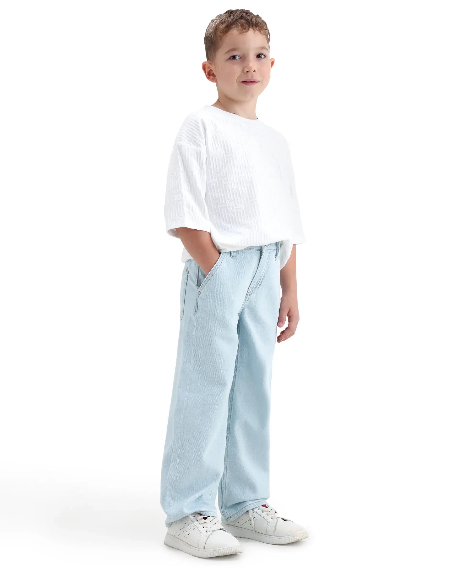 Boys Light Blue Slouchy Fit Shank Button Jeans