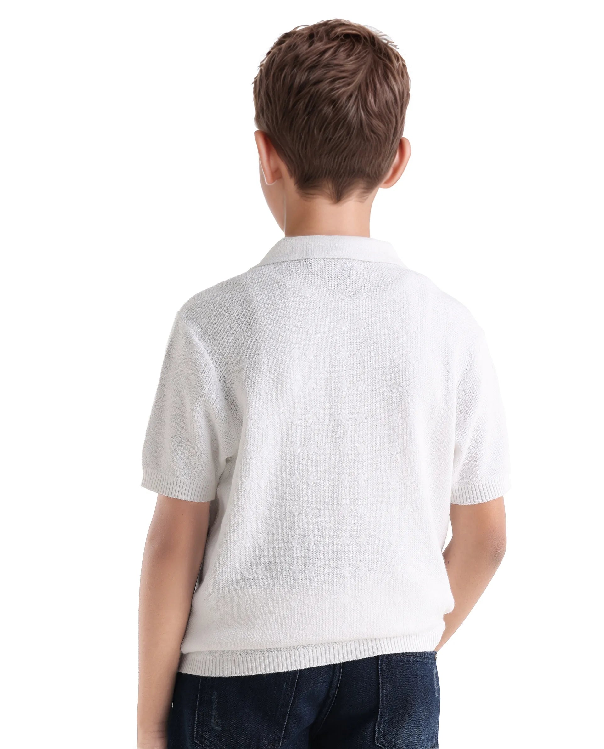 Boys Off White Jacquard Zipper Polo Shirt