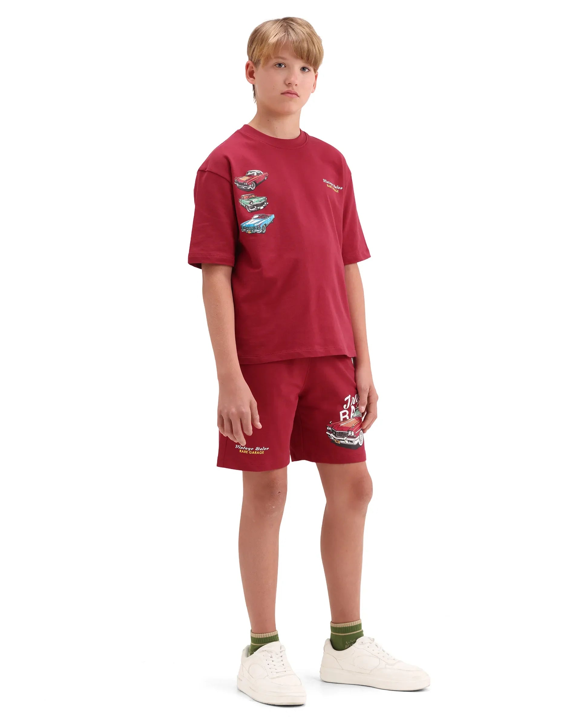 Rare Ones Boys Red Digital Print Cotton Regular Fit Shorts