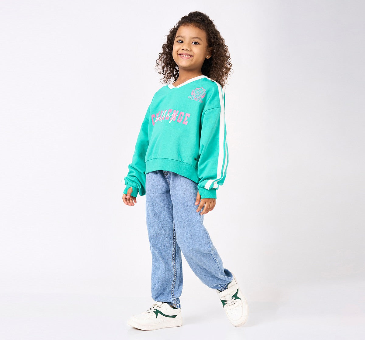 Girls Blue Cotton Denim Paper Bag Barrel Fit Jeans