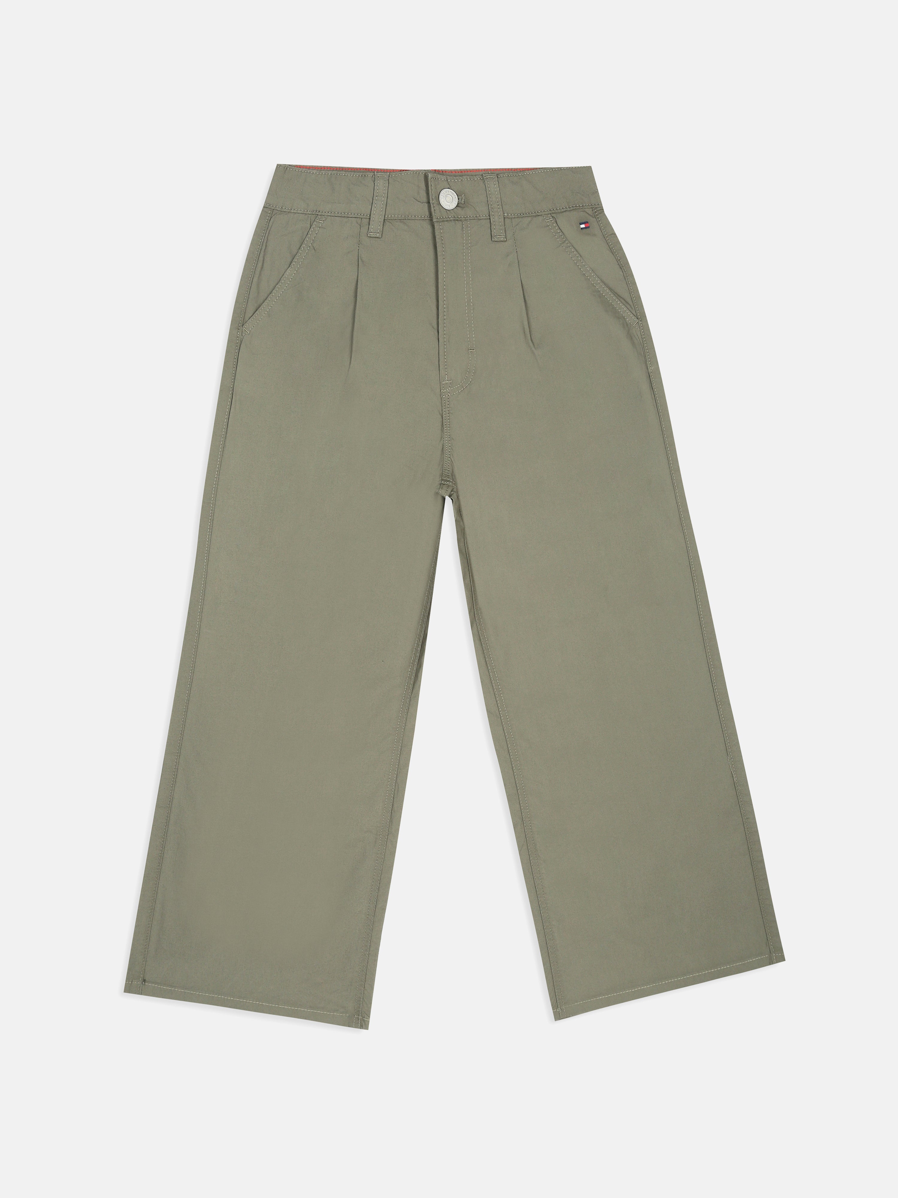 Girls Green Organic Cotton Casual Pants with Straight Fit