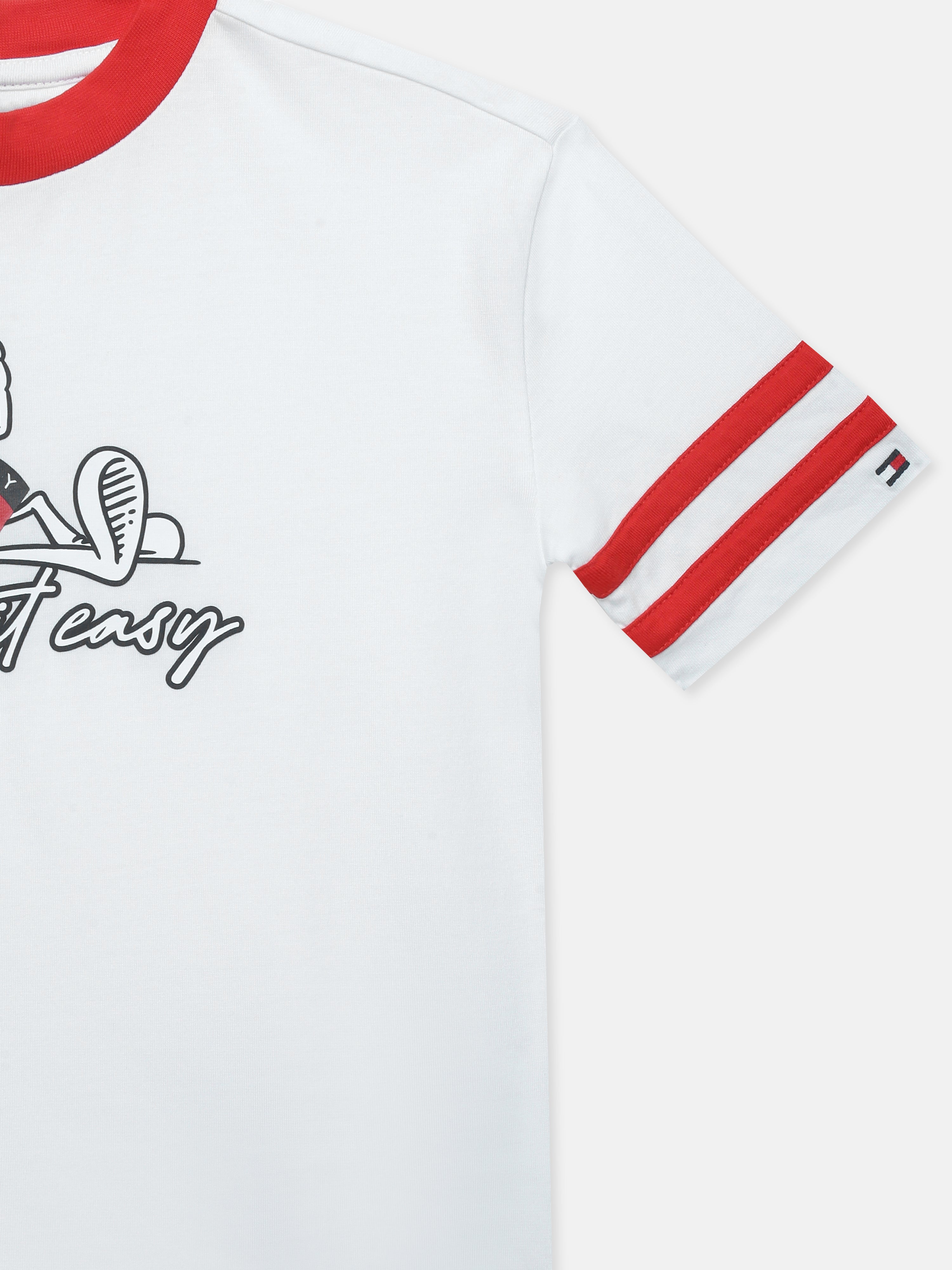 Boys White Graphic Cotton Crew Neck Knit Top Regular Fit