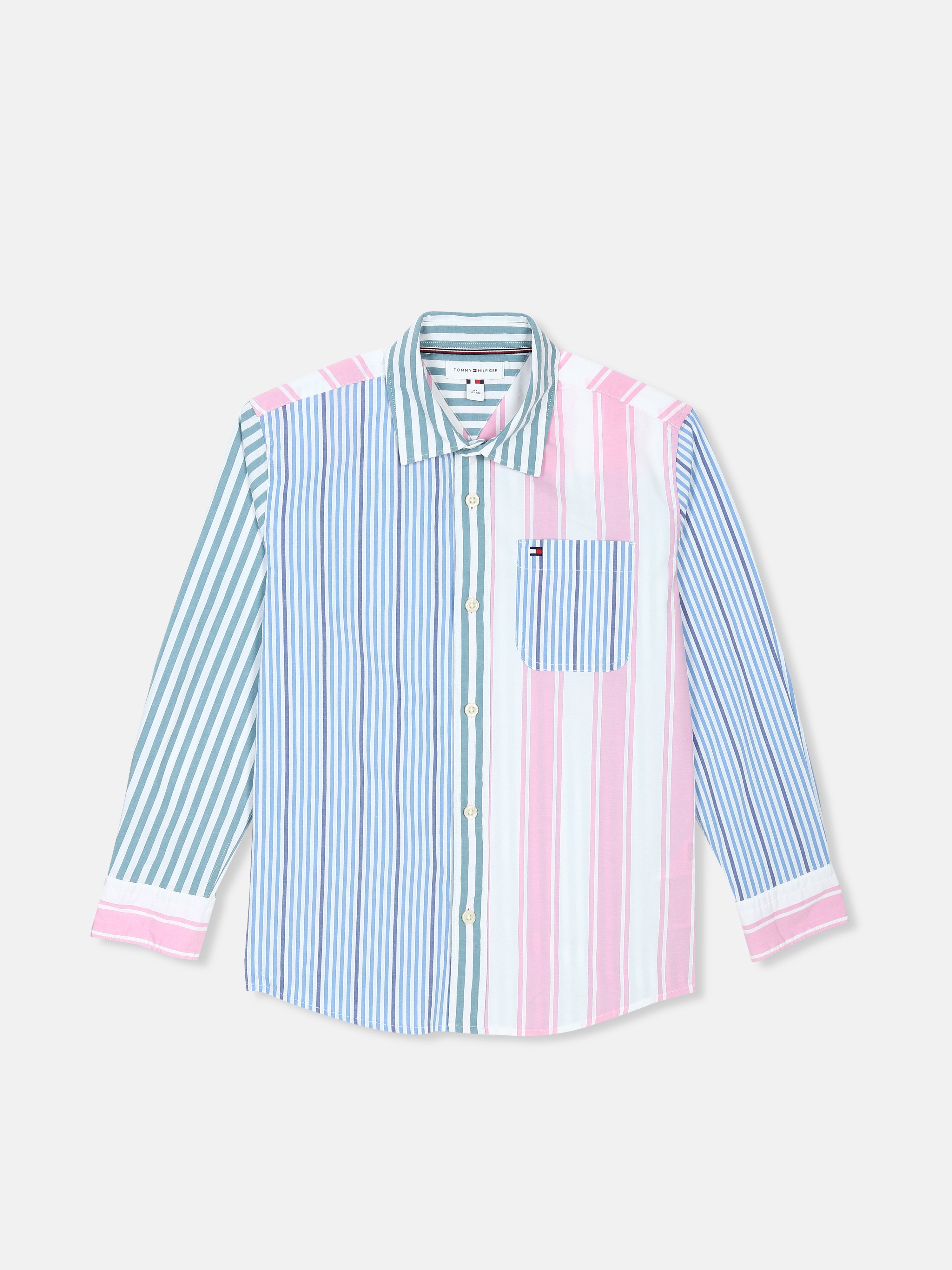 Colorblock Blue Cotton Regular Fit Shirt for Boys