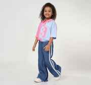Wide Leg Fit with Cotton Tape Side Jeans Blue