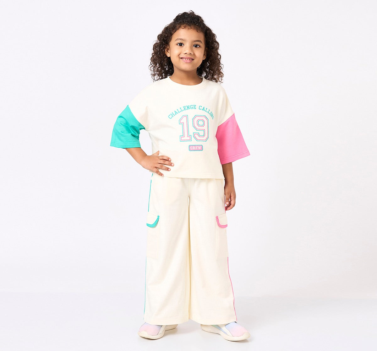 Colour Block Tee with Jogger Set Off White