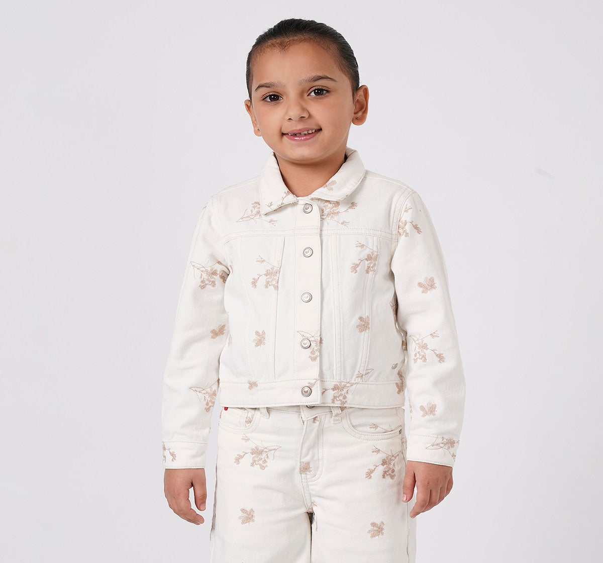 Waist Length Embroidered Jacket Off White