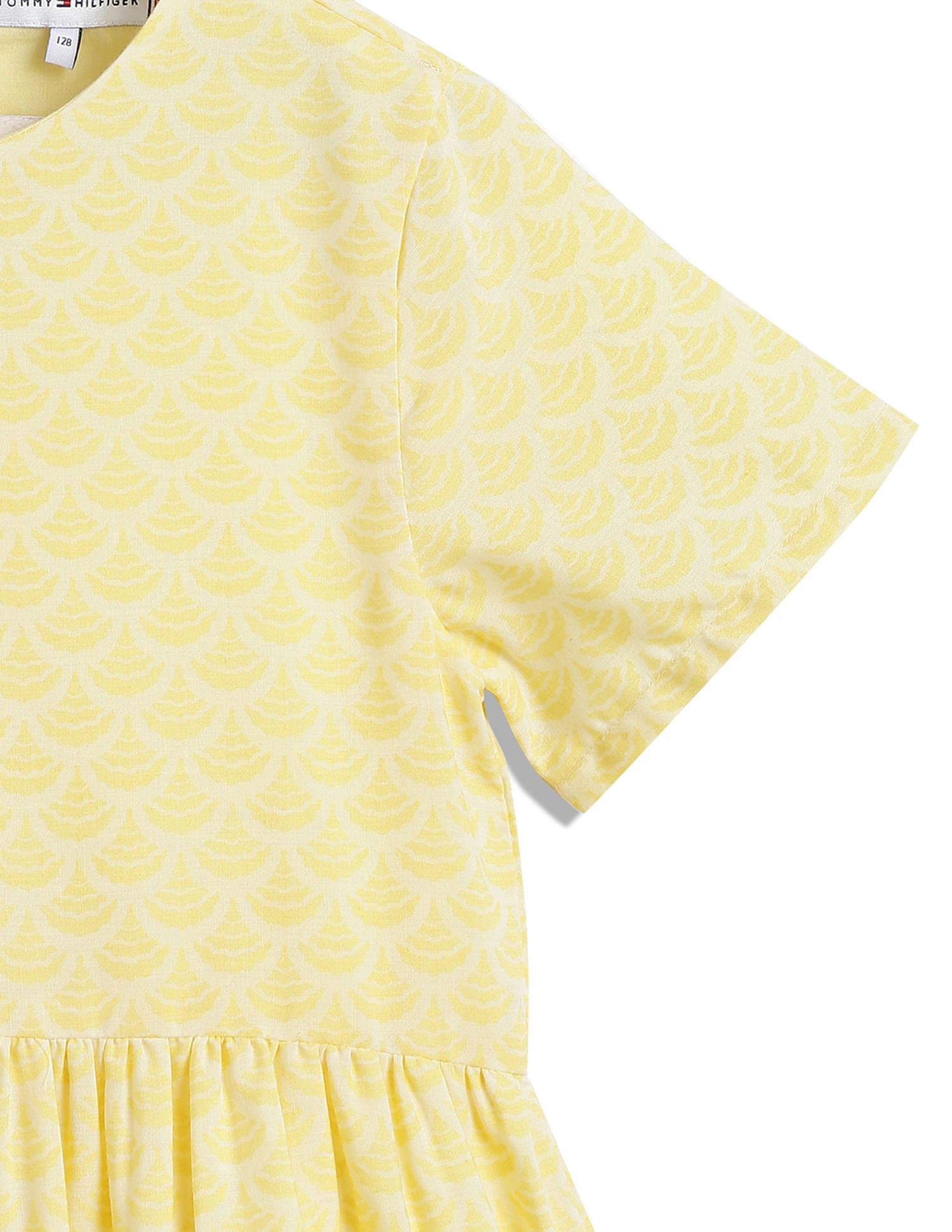 Girls Yellow Self-Design Casual Knee-Length Dress