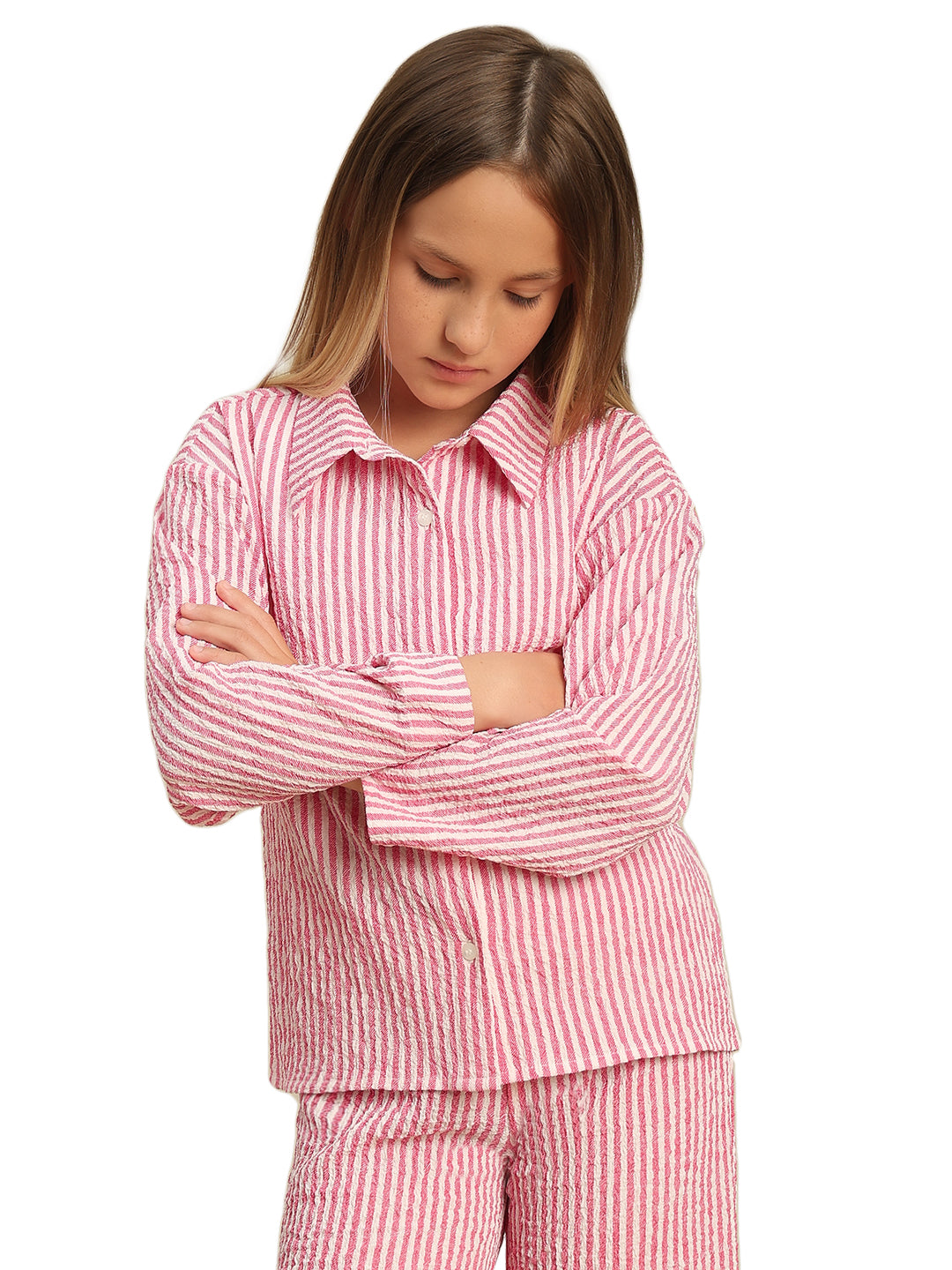 Holly Berry Striped V-Neck Shirt for Girls – Cuffed Sleeves