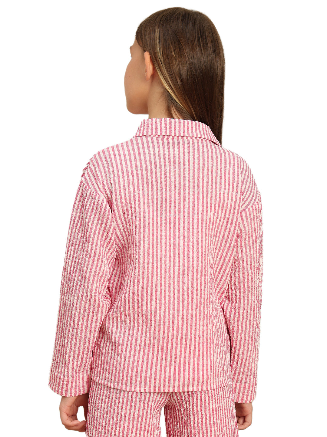 Holly Berry Striped V-Neck Shirt for Girls – Cuffed Sleeves