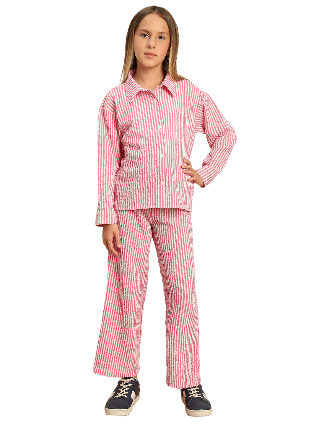 Holly Berry Striped V-Neck Shirt for Girls – Cuffed Sleeves