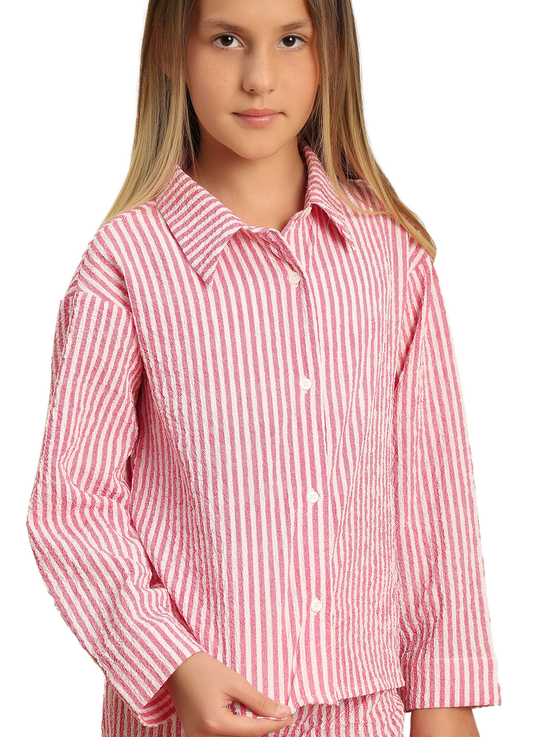 Holly Berry Striped V-Neck Shirt for Girls – Cuffed Sleeves