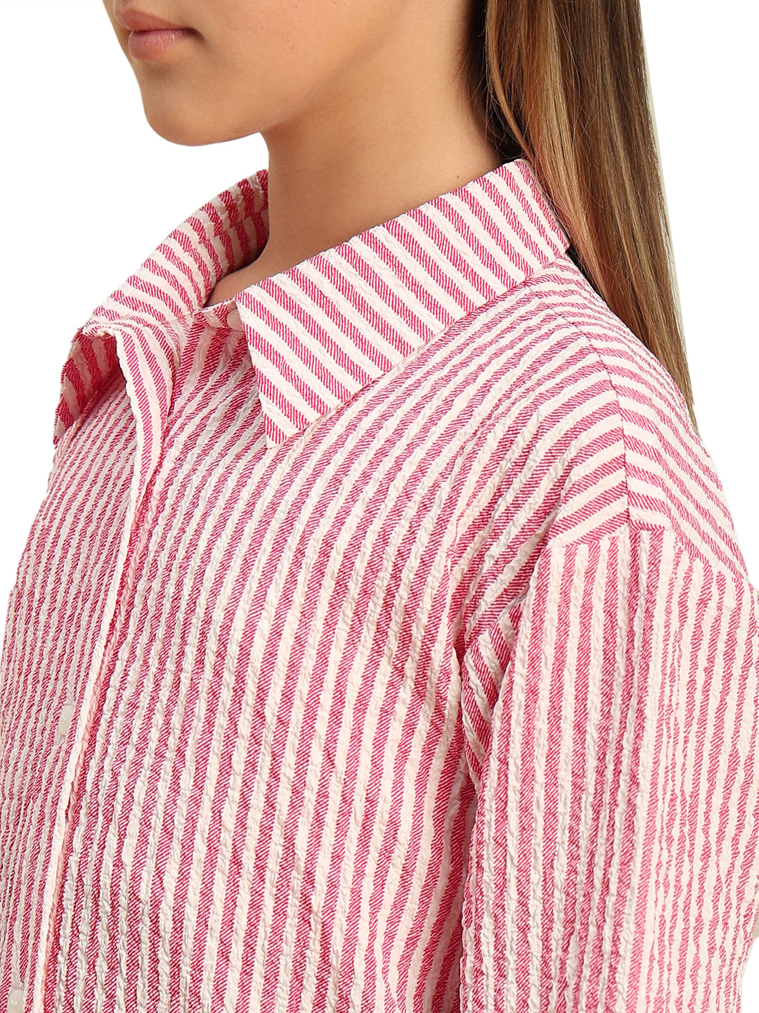 Holly Berry Striped V-Neck Shirt for Girls – Cuffed Sleeves