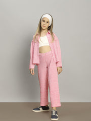 Girls Holly Berry Striped Straight Fit Textured Trousers with Stretch