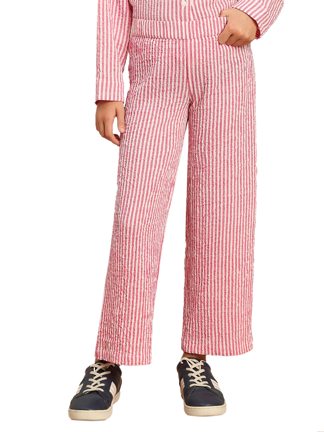 Girls Holly Berry Striped Straight Fit Textured Trousers with Stretch