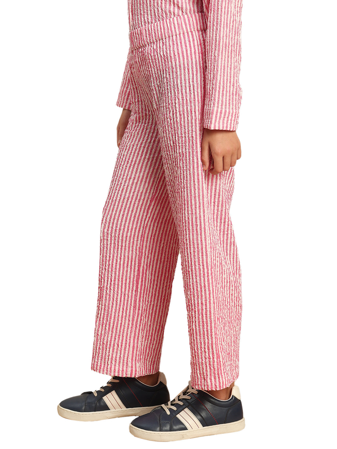 Girls Holly Berry Striped Straight Fit Textured Trousers with Stretch
