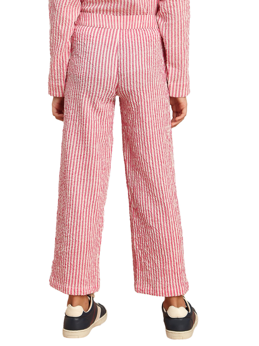Girls Holly Berry Striped Straight Fit Textured Trousers with Stretch