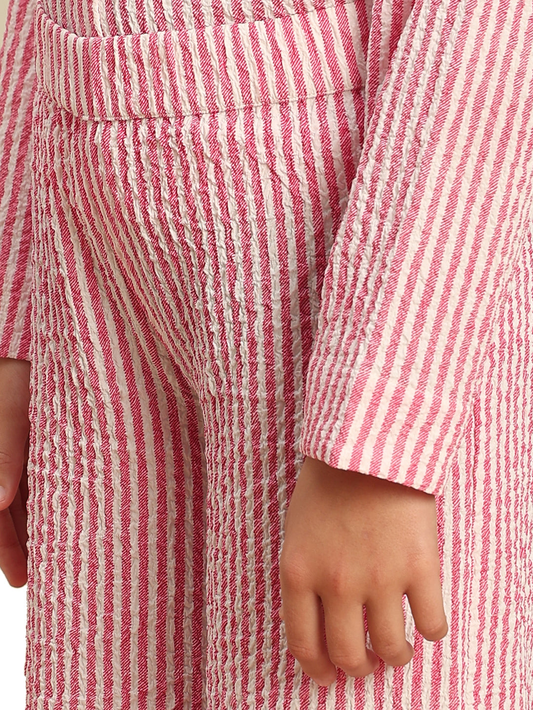 Girls Holly Berry Striped Straight Fit Textured Trousers with Stretch