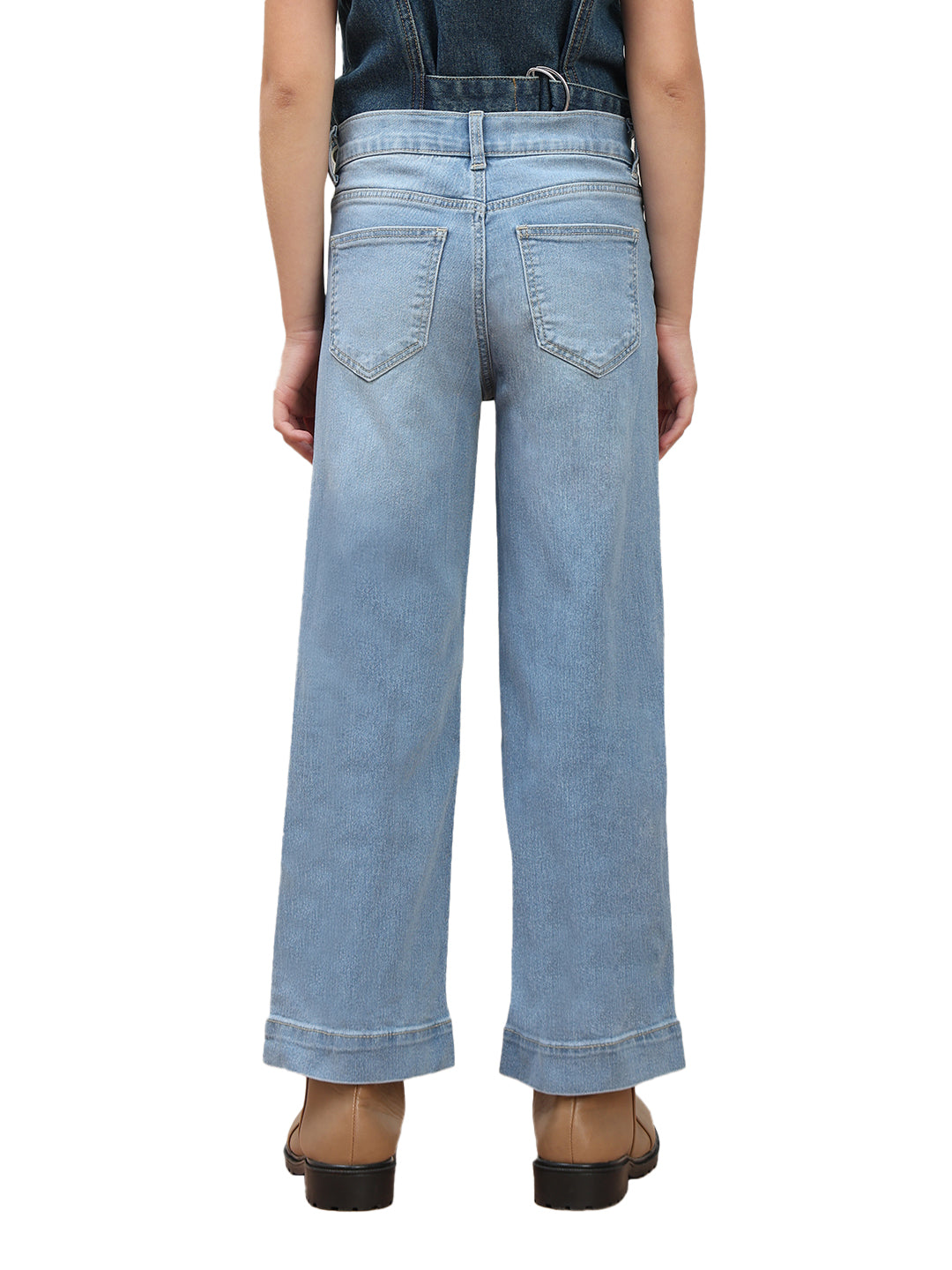 Girls Light Blue Washed Denim Wide Leg Jeans with Stretch Blend