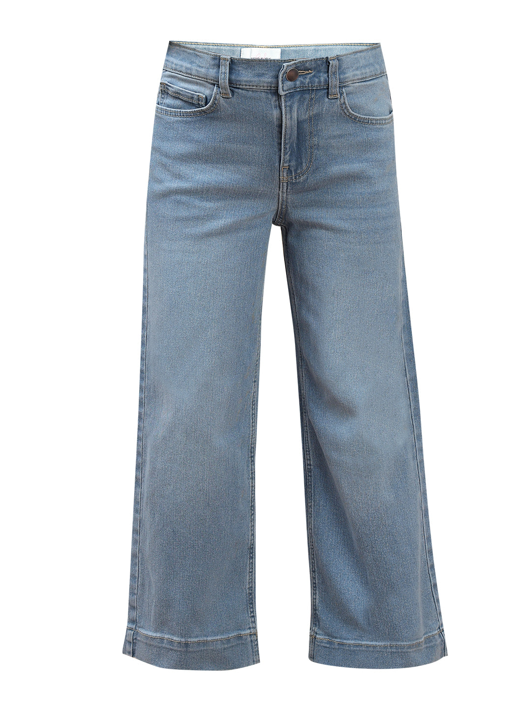 Girls Light Blue Washed Denim Wide Leg Jeans with Stretch Blend