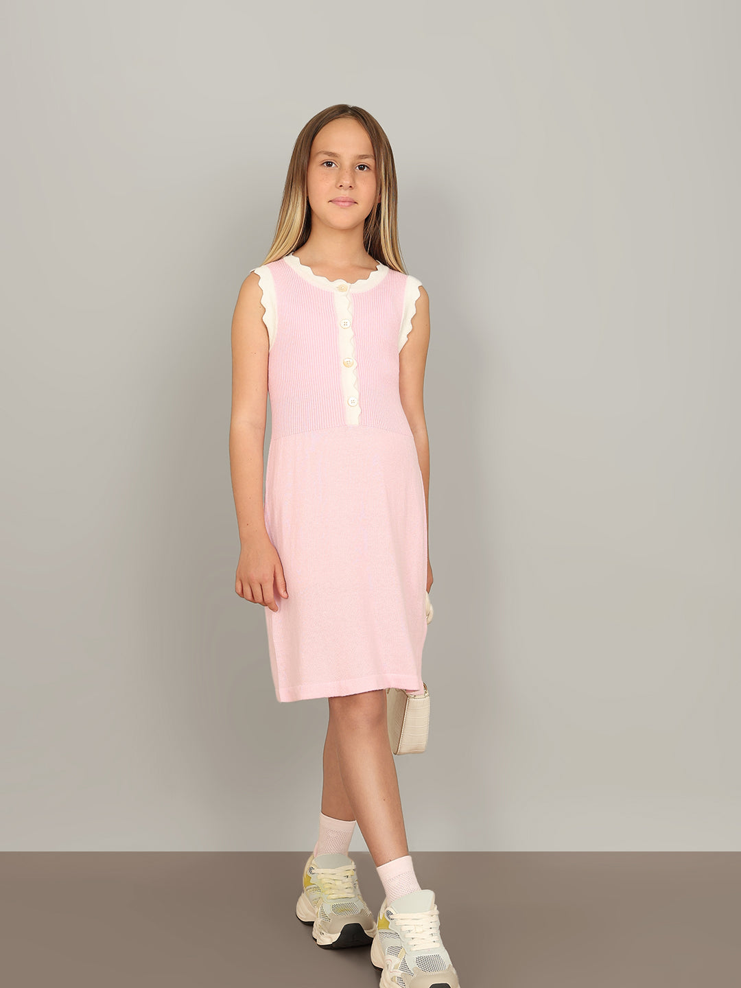 Orchid Pink Fit & Flare Knit Dress with Shoulder Straps for Girls