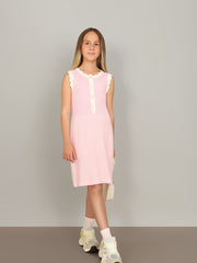 Orchid Pink Fit & Flare Knit Dress with Shoulder Straps for Girls