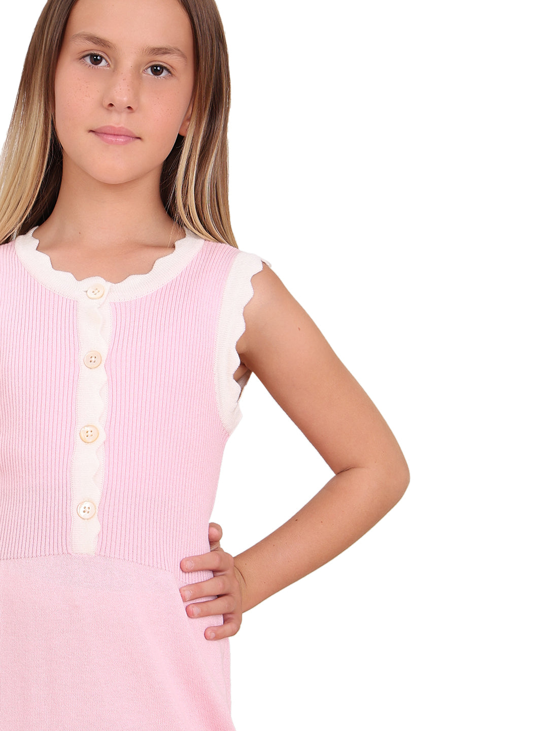 Orchid Pink Fit & Flare Knit Dress with Shoulder Straps for Girls