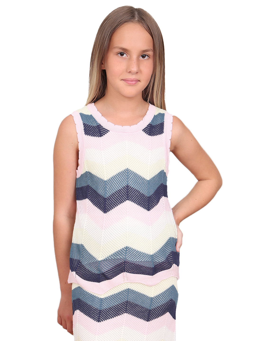 Orchid Pink Chevron Knit Top for Girls – Sleeveless Casual Style