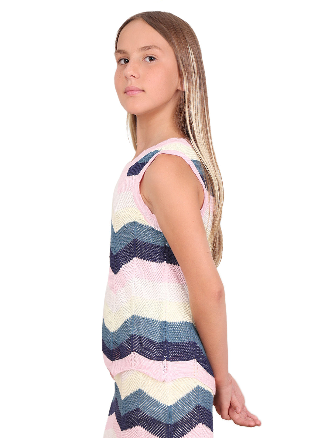 Orchid Pink Chevron Knit Top for Girls – Sleeveless Casual Style