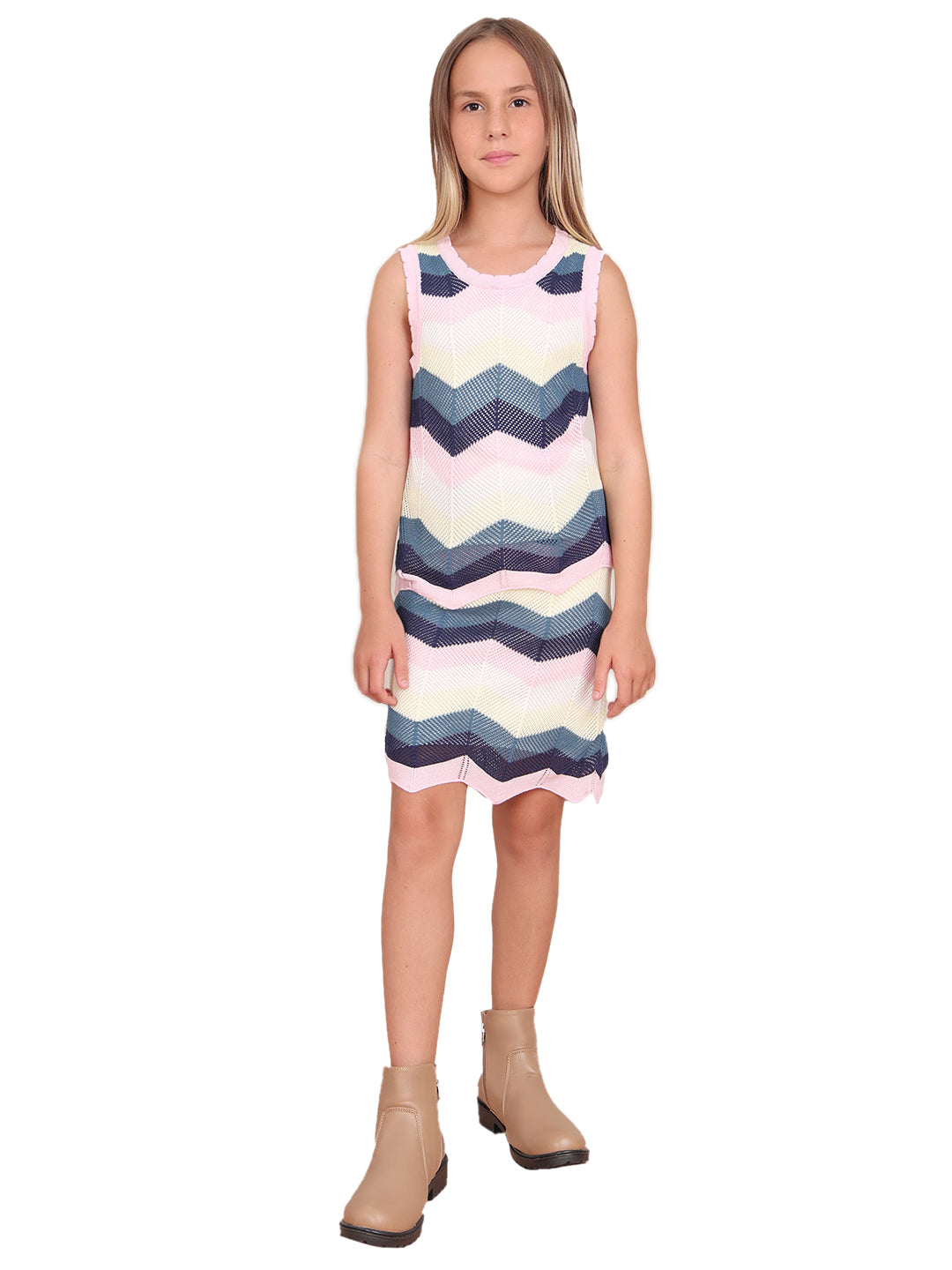 Orchid Pink Chevron Knit Top for Girls – Sleeveless Casual Style
