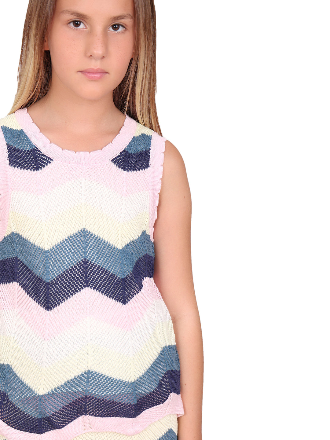 Orchid Pink Chevron Knit Top for Girls – Sleeveless Casual Style