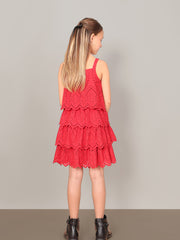 Girls Barbados Cherry Lace Cotton Fit and Flare Dress with Square Neck