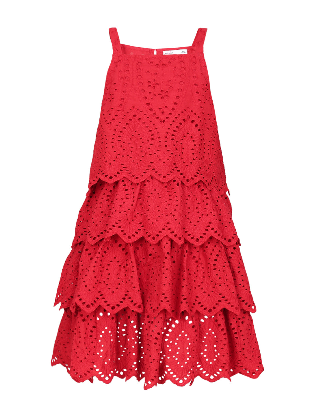 Girls Barbados Cherry Lace Cotton Fit and Flare Dress with Square Neck