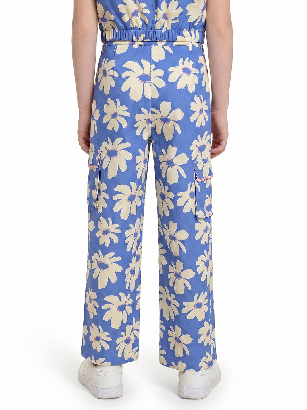 Girls Blue Abstract Print Regular-Fit 100% Cotton Pants