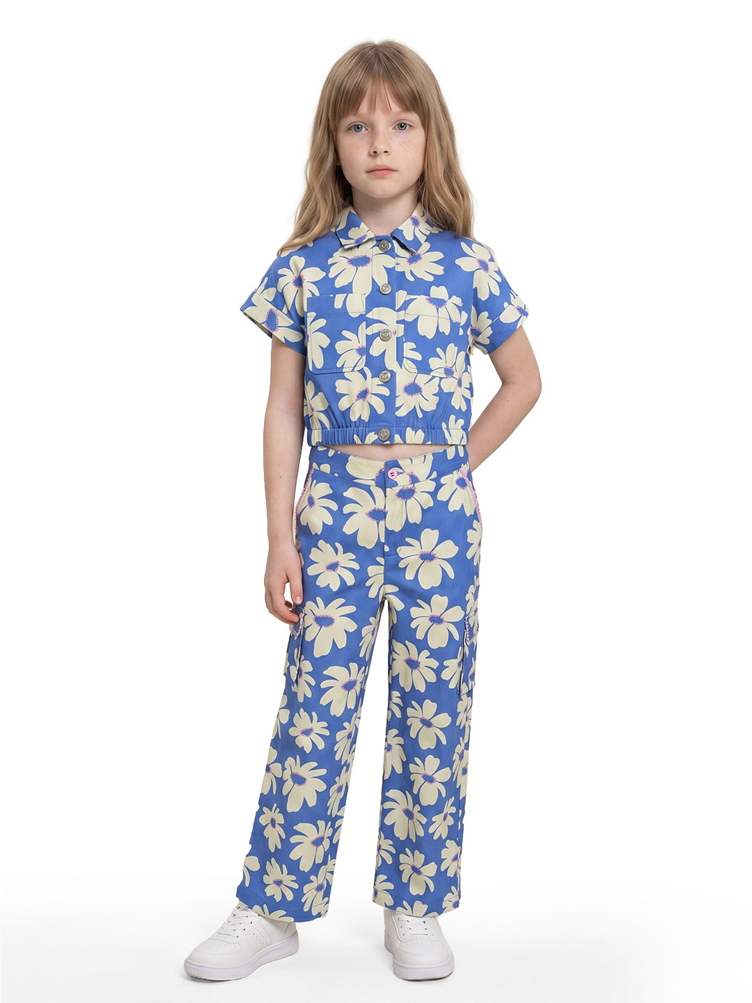 Girls Blue Abstract Print Regular-Fit 100% Cotton Pants