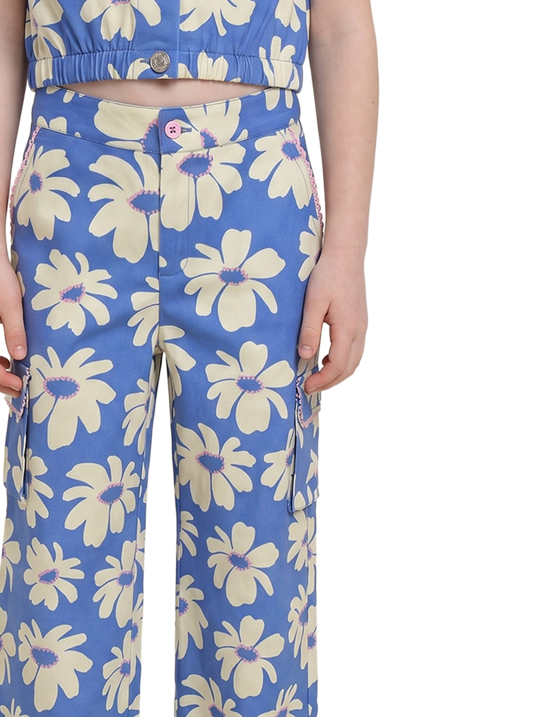 Girls Blue Abstract Print Regular-Fit 100% Cotton Pants
