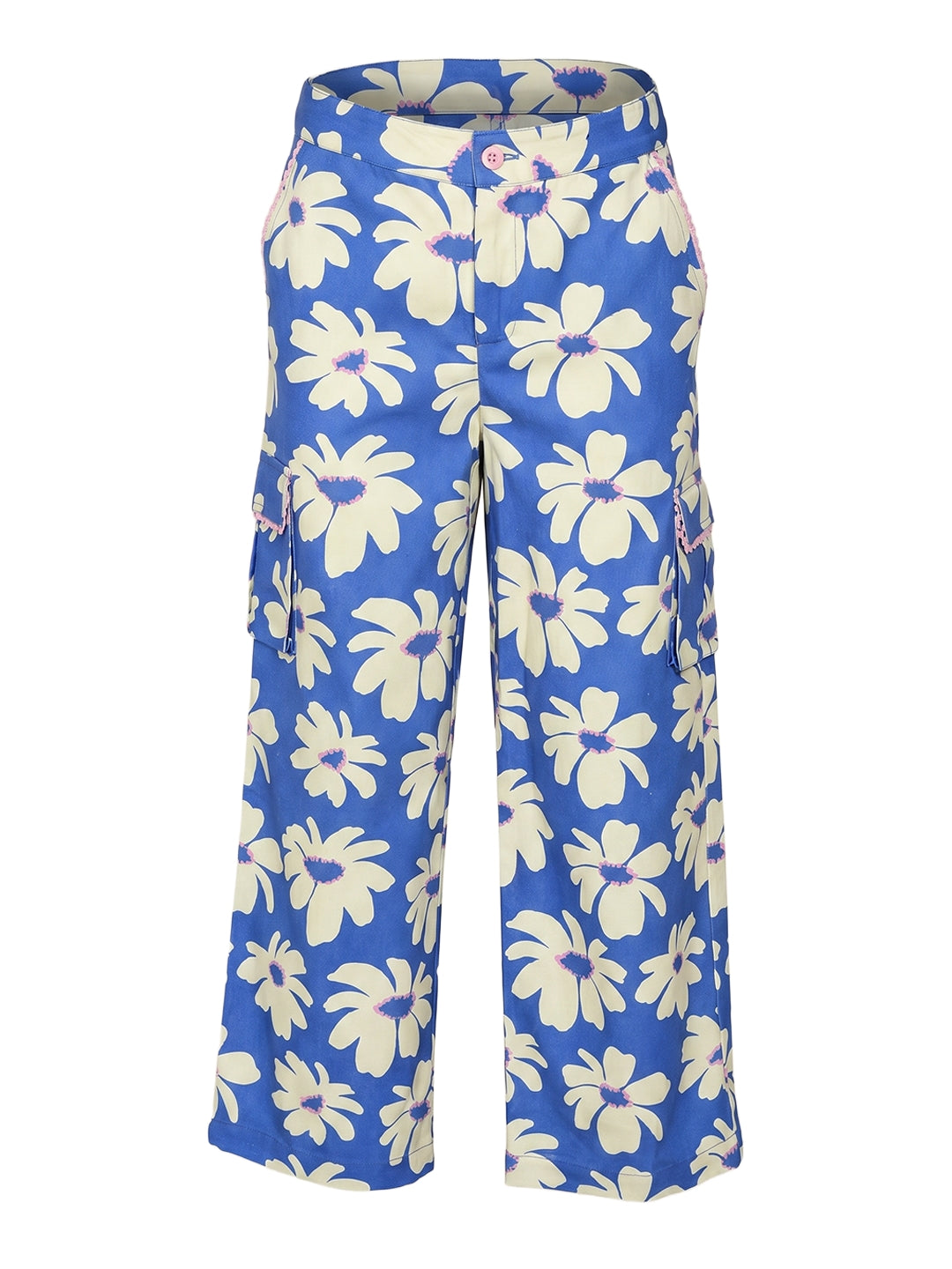 Girls Blue Abstract Print Regular-Fit 100% Cotton Pants
