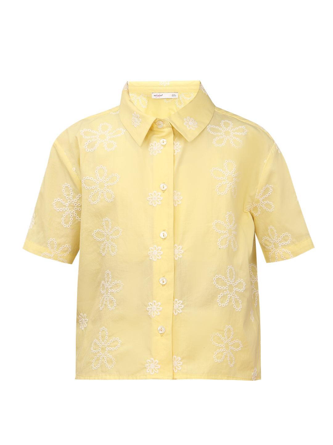 Lemon Meringue Cotton Floral Embroidered Shirt for Girls